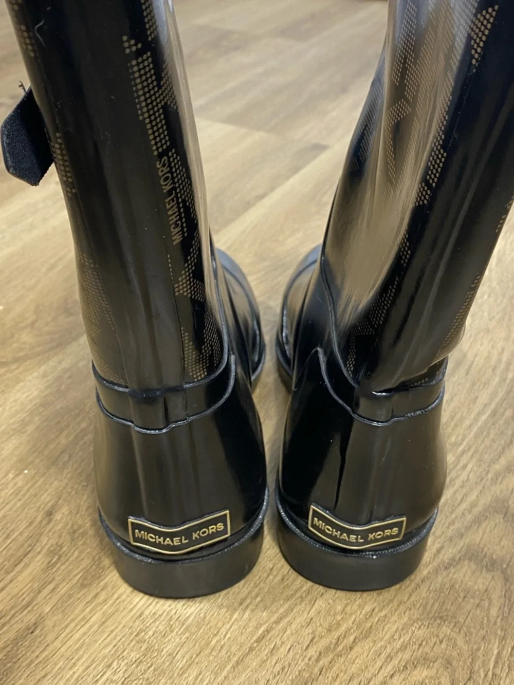 Michael Kors Black & Brown MK Logo Short Rain Boots size 7